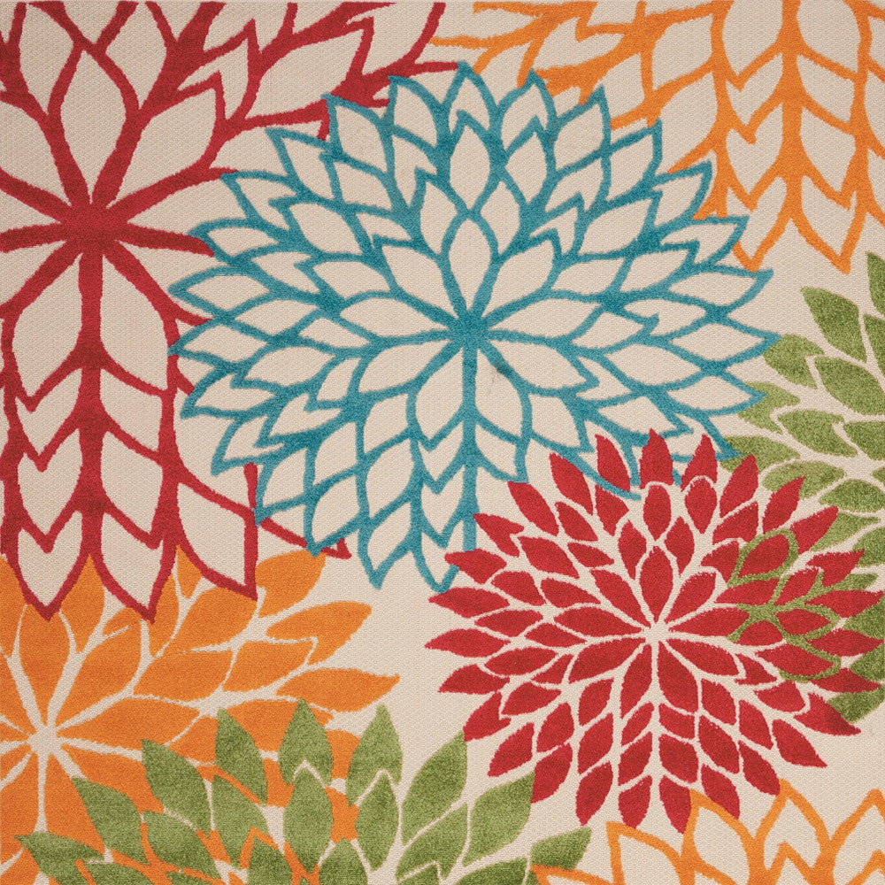 4' X 6' Orange Red Green And Blue Floral Indoor Outdoor Area Rug Homeroots Outdoor
