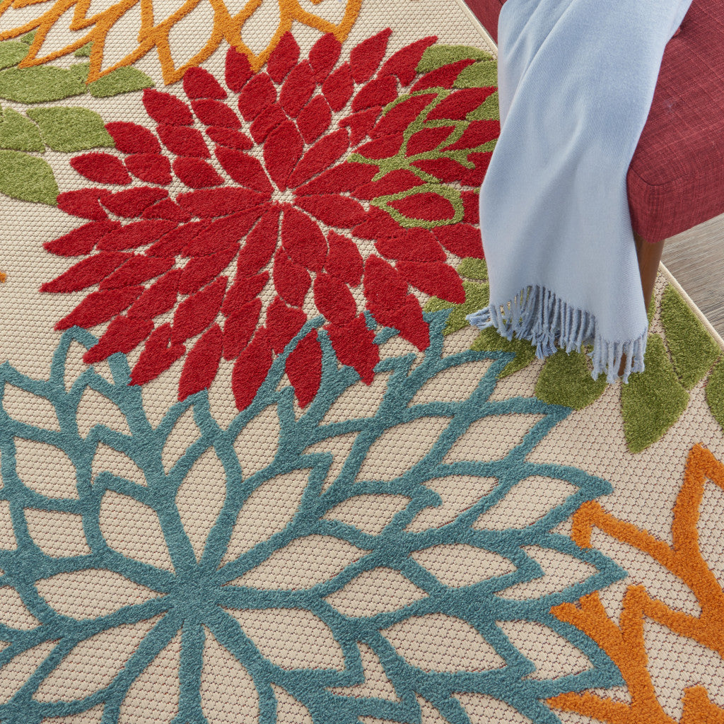 4' X 6' Orange Red Green And Blue Floral Indoor Outdoor Area Rug Homeroots Outdoor