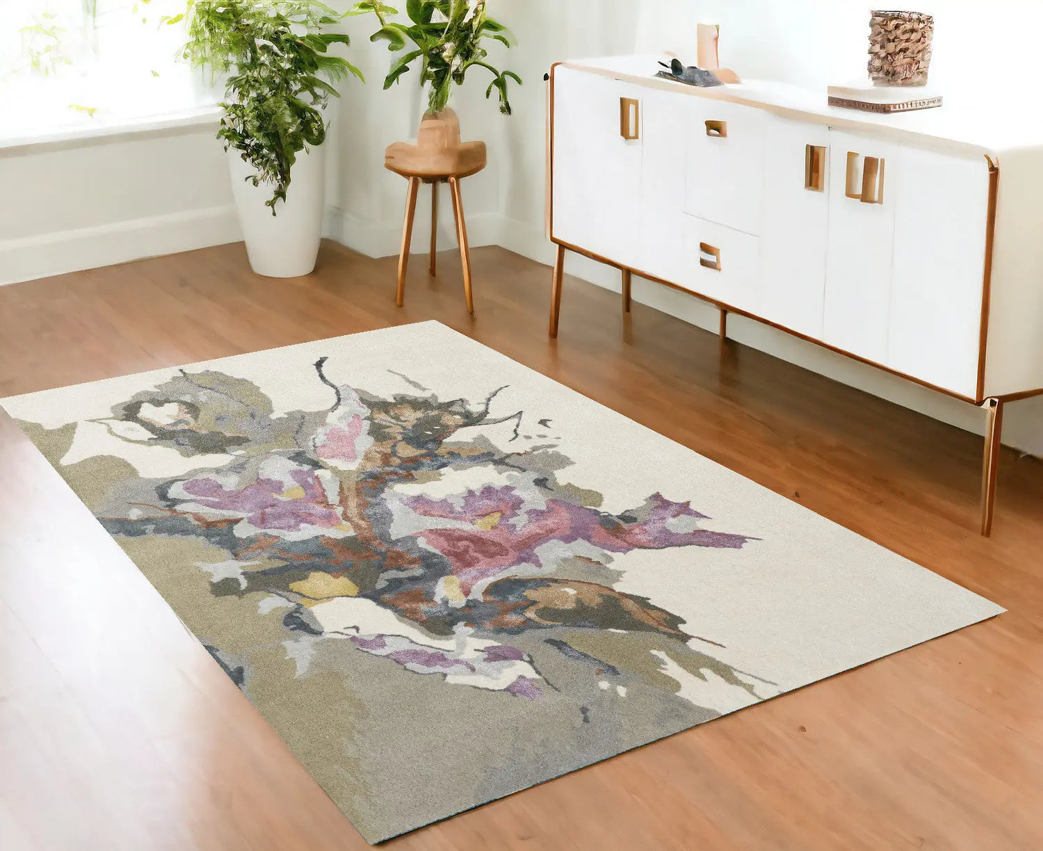 4' X 6' Pink and Green Wool Floral Hand Tufted Area Rug Homeroots Home Decor
