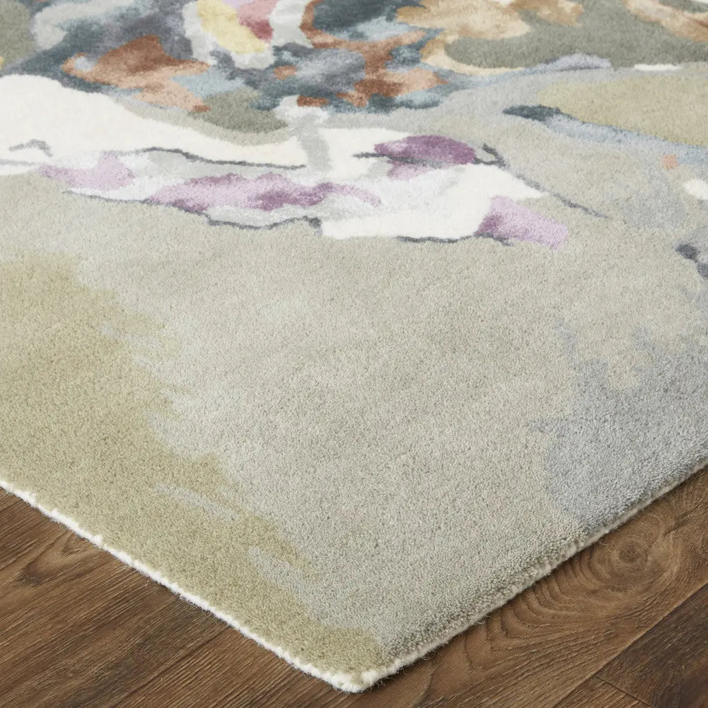 4' X 6' Pink and Green Wool Floral Hand Tufted Area Rug Homeroots Home Decor