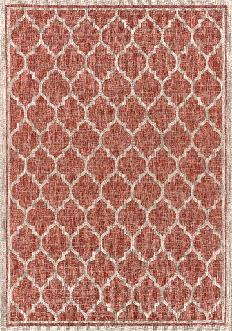 4' X 6' Red And Beige Geometric Indoor Outdoor Area Rug Homeroots Outdoor