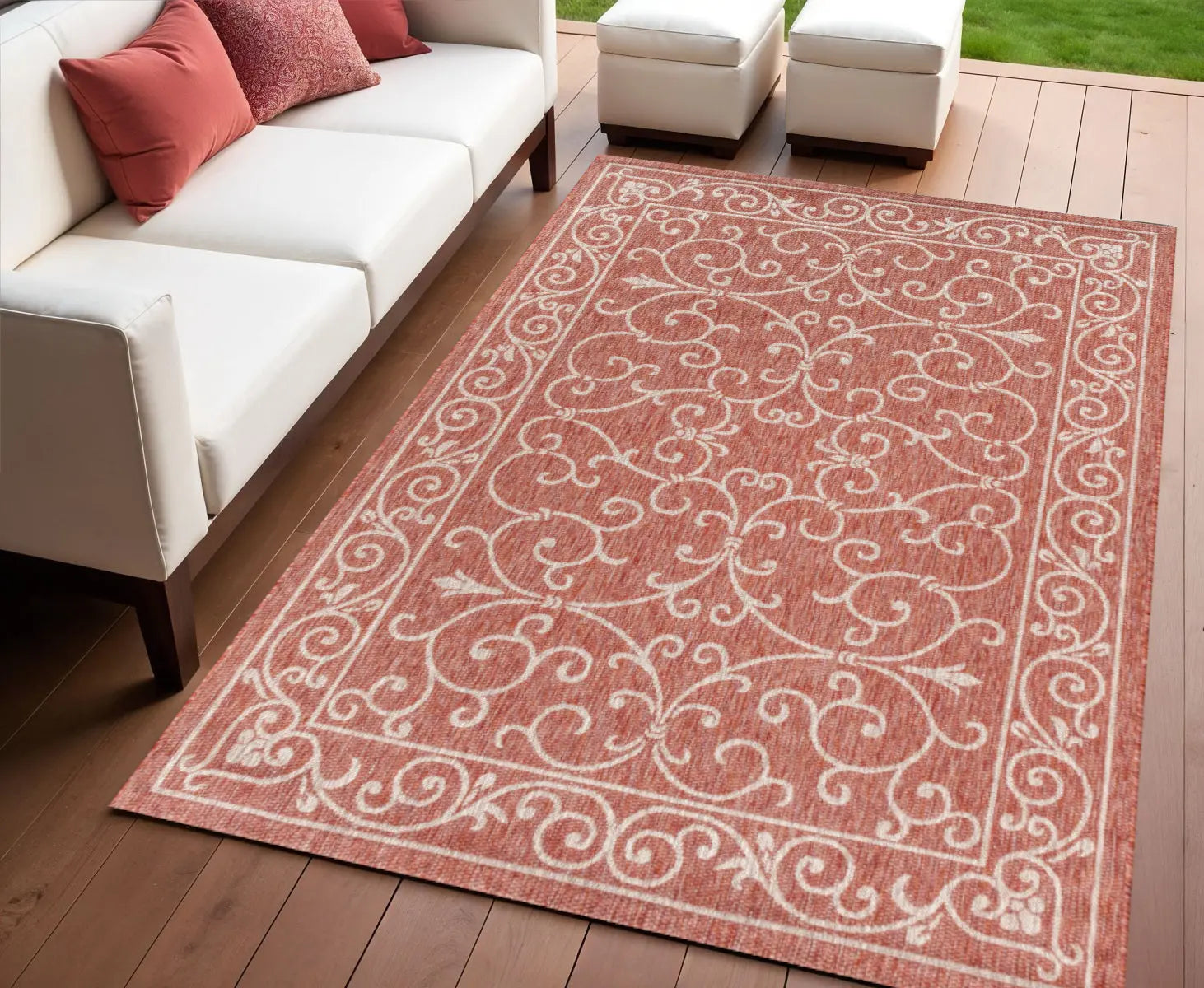 4' X 6' Red And Beige Medallion Indoor Outdoor Area Rug Homeroots Outdoor