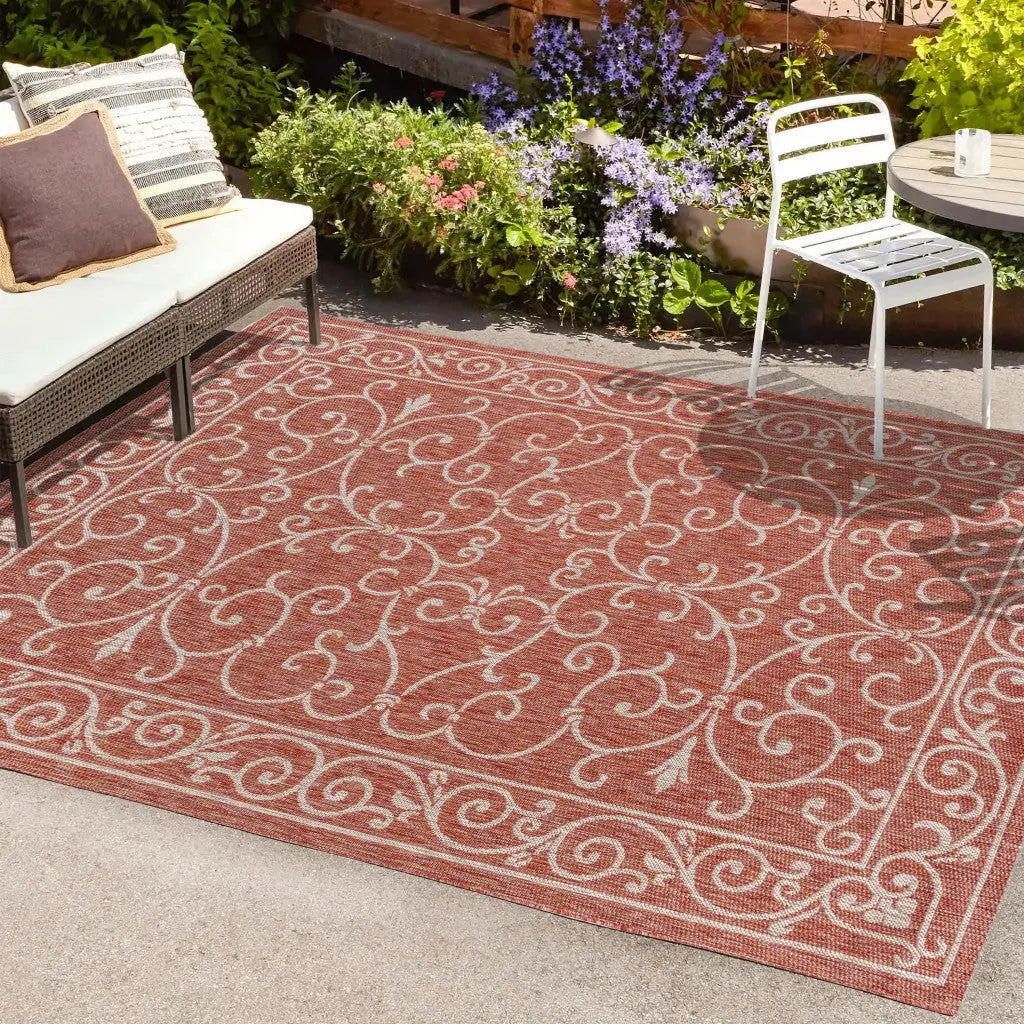 4' X 6' Red And Beige Medallion Indoor Outdoor Area Rug Homeroots Outdoor