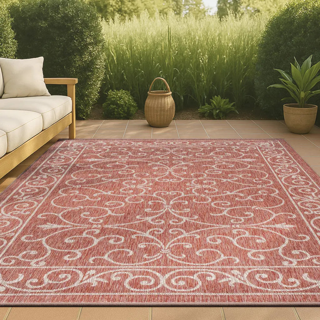 4' X 6' Red And Beige Medallion Indoor Outdoor Area Rug Homeroots Outdoor