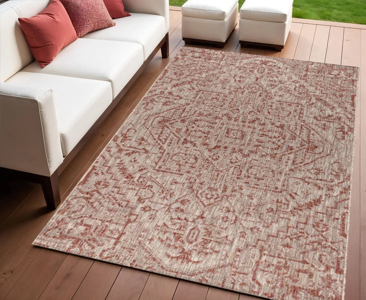 4' X 6' Red And Taupe Medallion Indoor Outdoor Area Rug Homeroots Outdoor