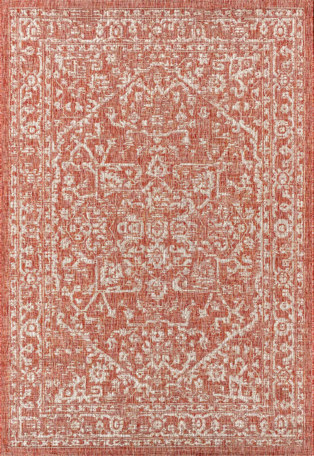 4' X 6' Red And Taupe Medallion Indoor Outdoor Area Rug Homeroots Outdoor