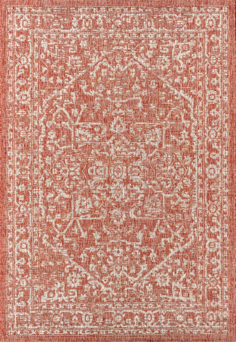 4' X 6' Red And Taupe Medallion Indoor Outdoor Area Rug Homeroots Outdoor