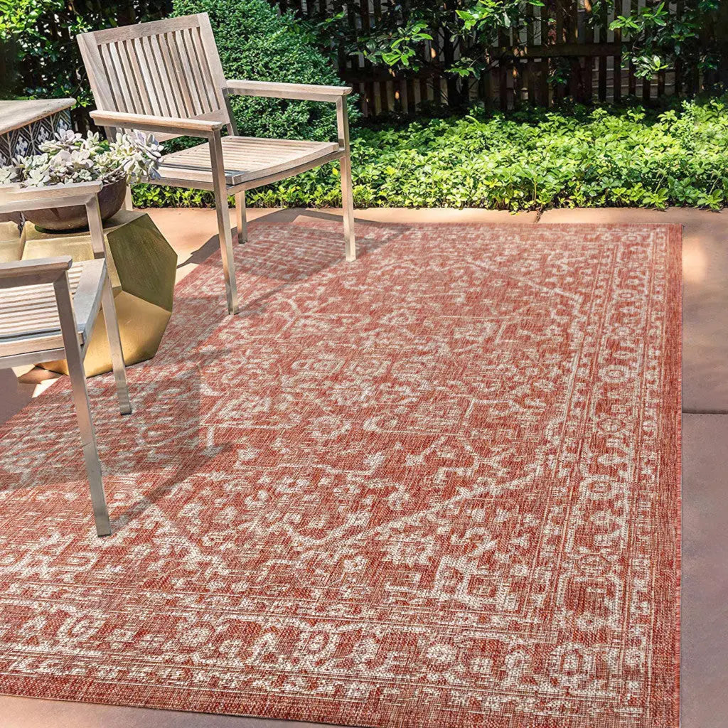 4' X 6' Red And Taupe Medallion Indoor Outdoor Area Rug Homeroots Outdoor