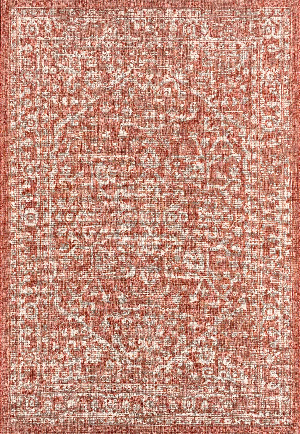 4' X 6' Red And Taupe Medallion Indoor Outdoor Area Rug Homeroots Outdoor