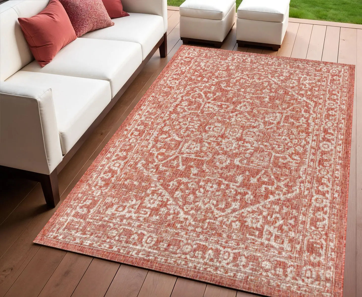 4' X 6' Red And Taupe Medallion Indoor Outdoor Area Rug Homeroots Outdoor