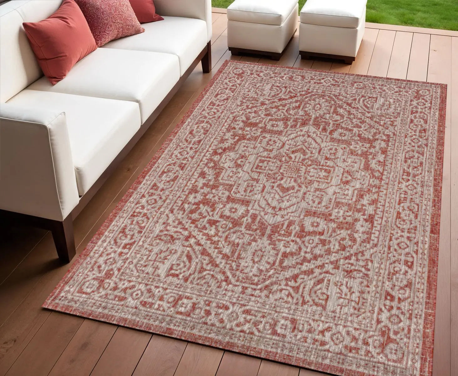 4' X 6' Red And Taupe Medallion Indoor Outdoor Area Rug Homeroots Outdoor