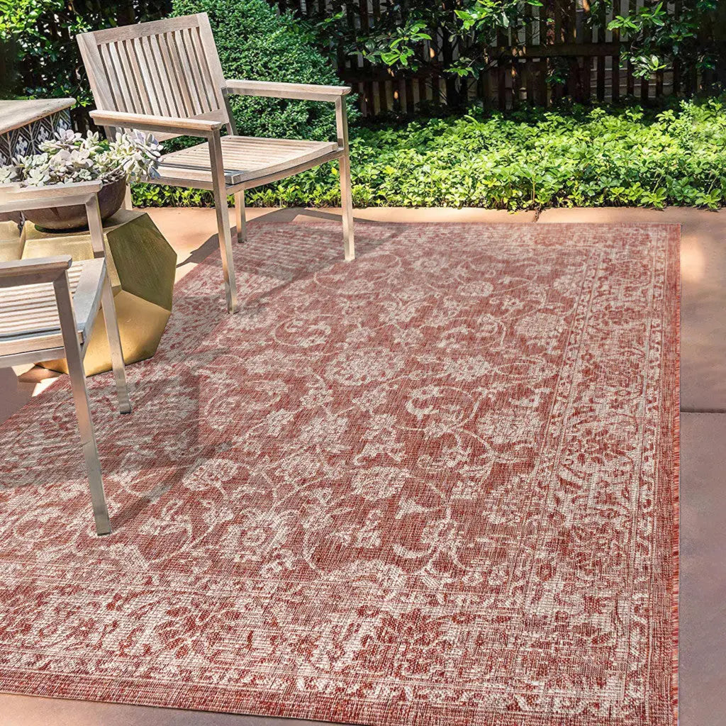 4' X 6' Red And Taupe Medallion Indoor Outdoor Area Rug Homeroots Outdoor