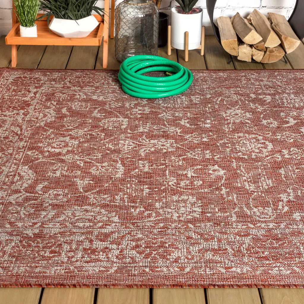 4' X 6' Red And Taupe Medallion Indoor Outdoor Area Rug Homeroots Outdoor