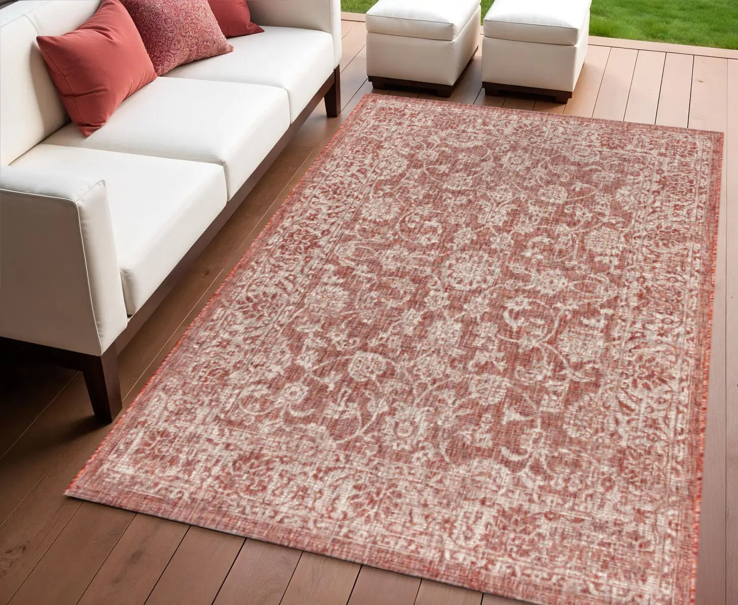 4' X 6' Red And Taupe Medallion Indoor Outdoor Area Rug Homeroots Outdoor