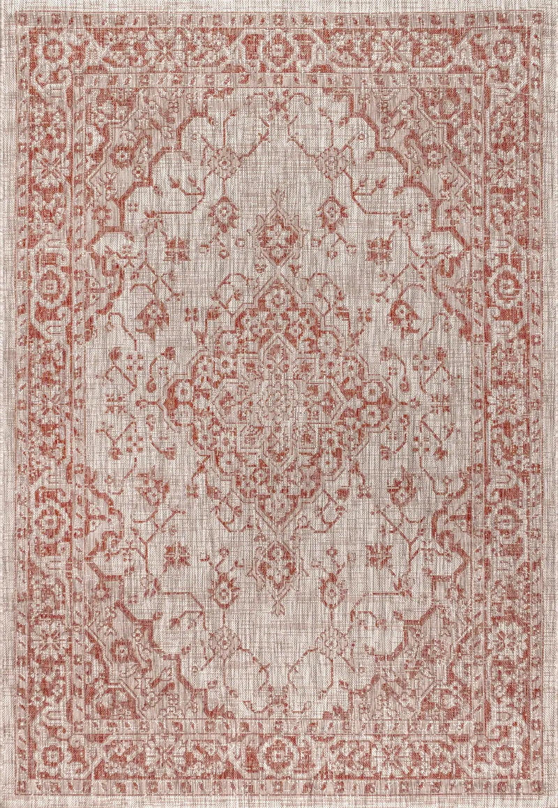 4' X 6' Red And Taupe Medallion Indoor Outdoor Area Rug Homeroots Outdoor