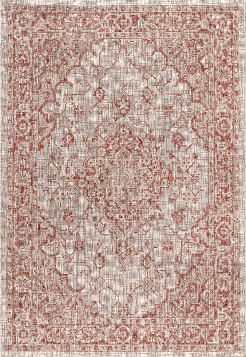 4' X 6' Red And Taupe Medallion Indoor Outdoor Area Rug Homeroots Outdoor