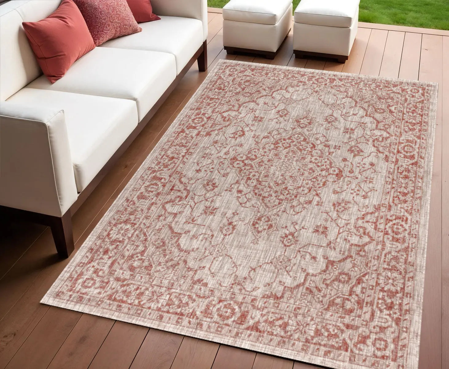 4' X 6' Red And Taupe Medallion Indoor Outdoor Area Rug Homeroots Outdoor