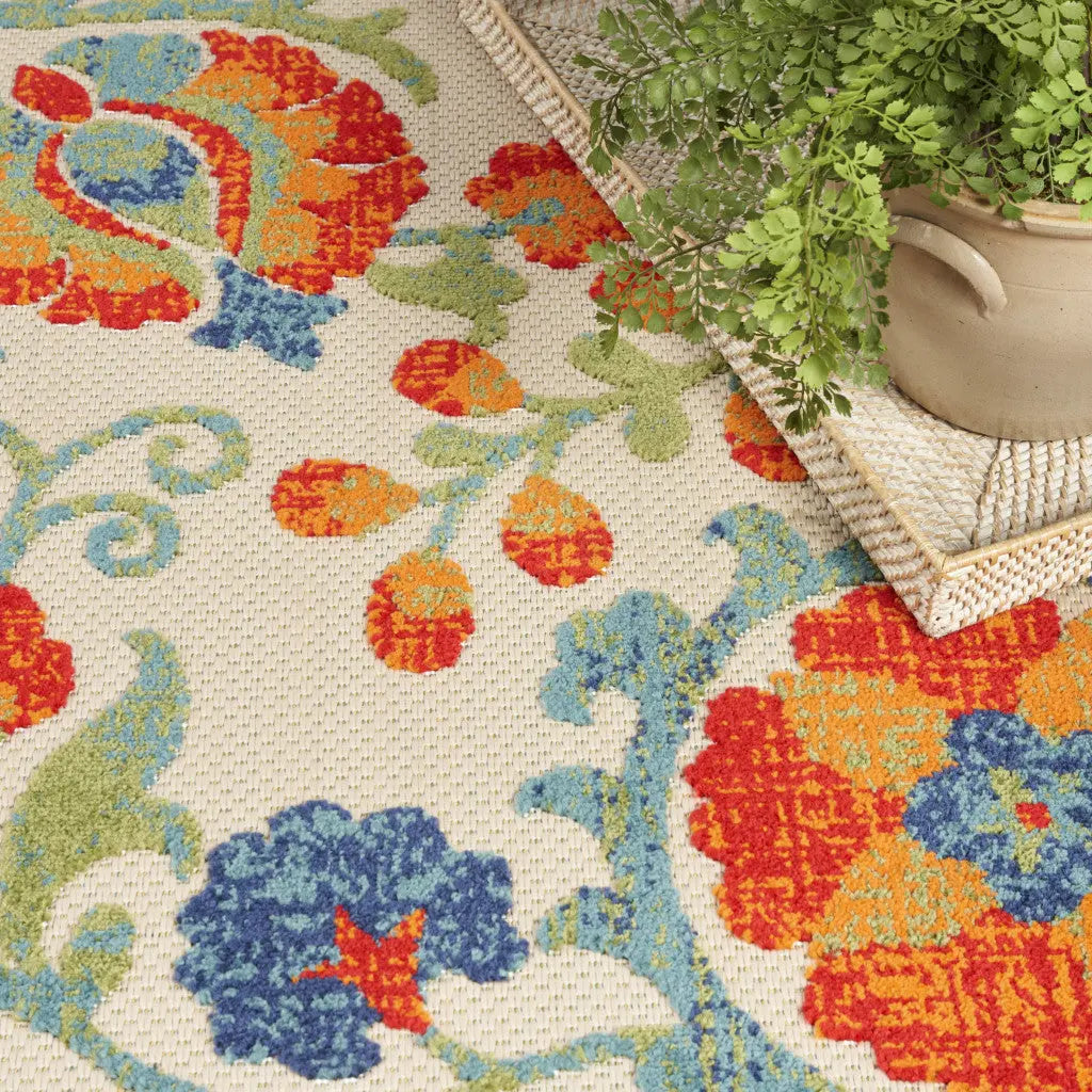 4' X 6' Red Gold Green And Teal Blue Floral Indoor Outdoor Area Rug Homeroots Outdoor