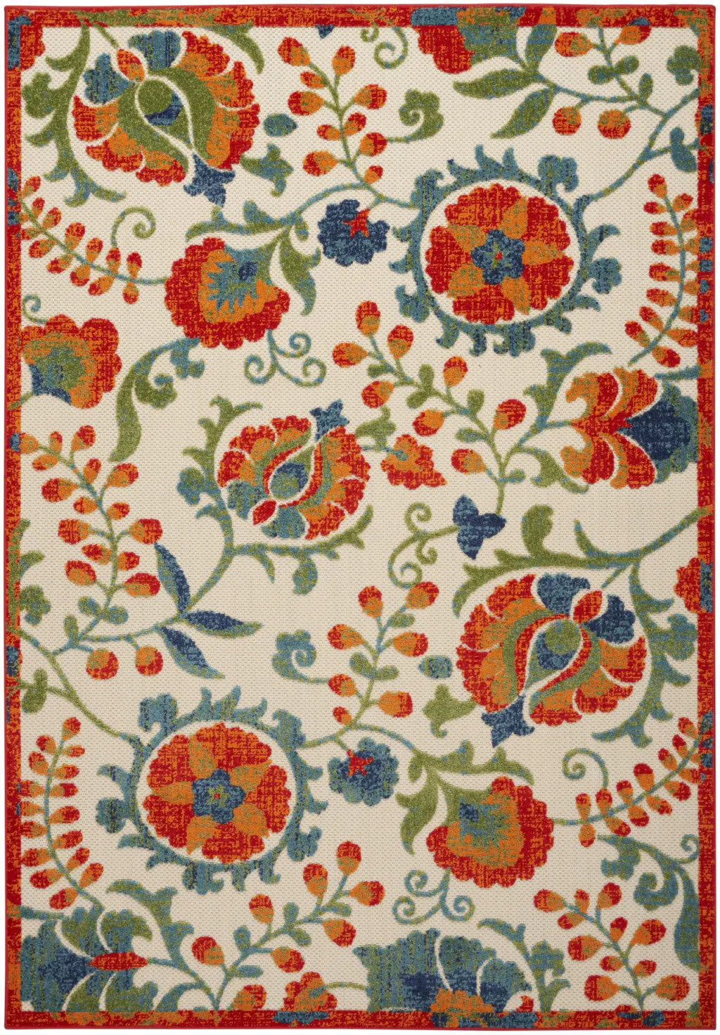 4' X 6' Red Gold Green And Teal Blue Floral Indoor Outdoor Area Rug Homeroots Outdoor