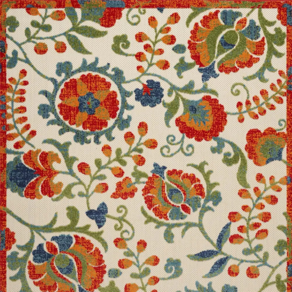 4' X 6' Red Gold Green And Teal Blue Floral Indoor Outdoor Area Rug Homeroots Outdoor