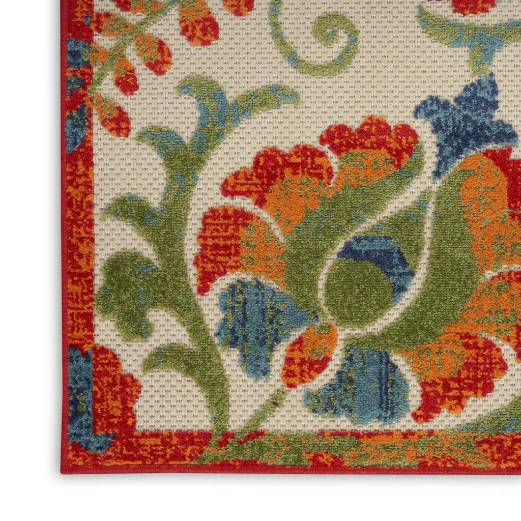 4' X 6' Red Gold Green And Teal Blue Floral Indoor Outdoor Area Rug Homeroots Outdoor