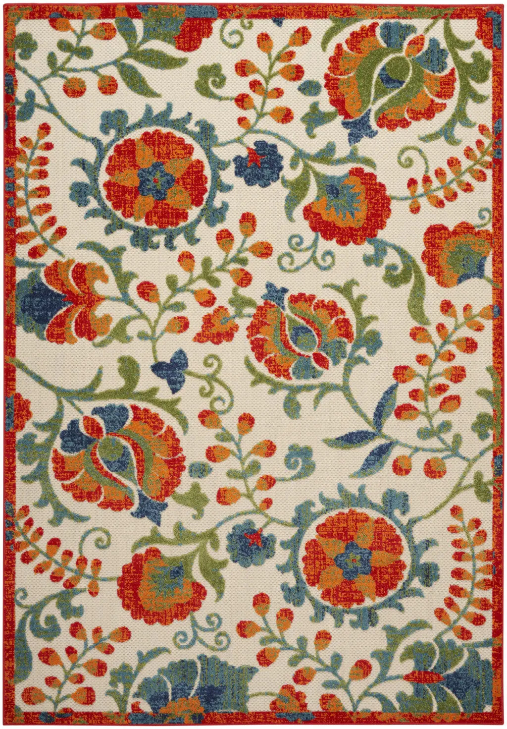 4' X 6' Red Gold Green And Teal Blue Floral Indoor Outdoor Area Rug Homeroots Outdoor