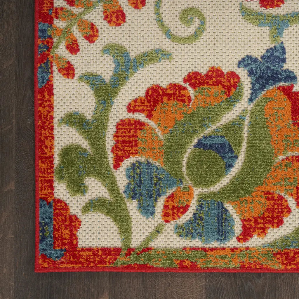 4' X 6' Red Gold Green And Teal Blue Floral Indoor Outdoor Area Rug Homeroots Outdoor