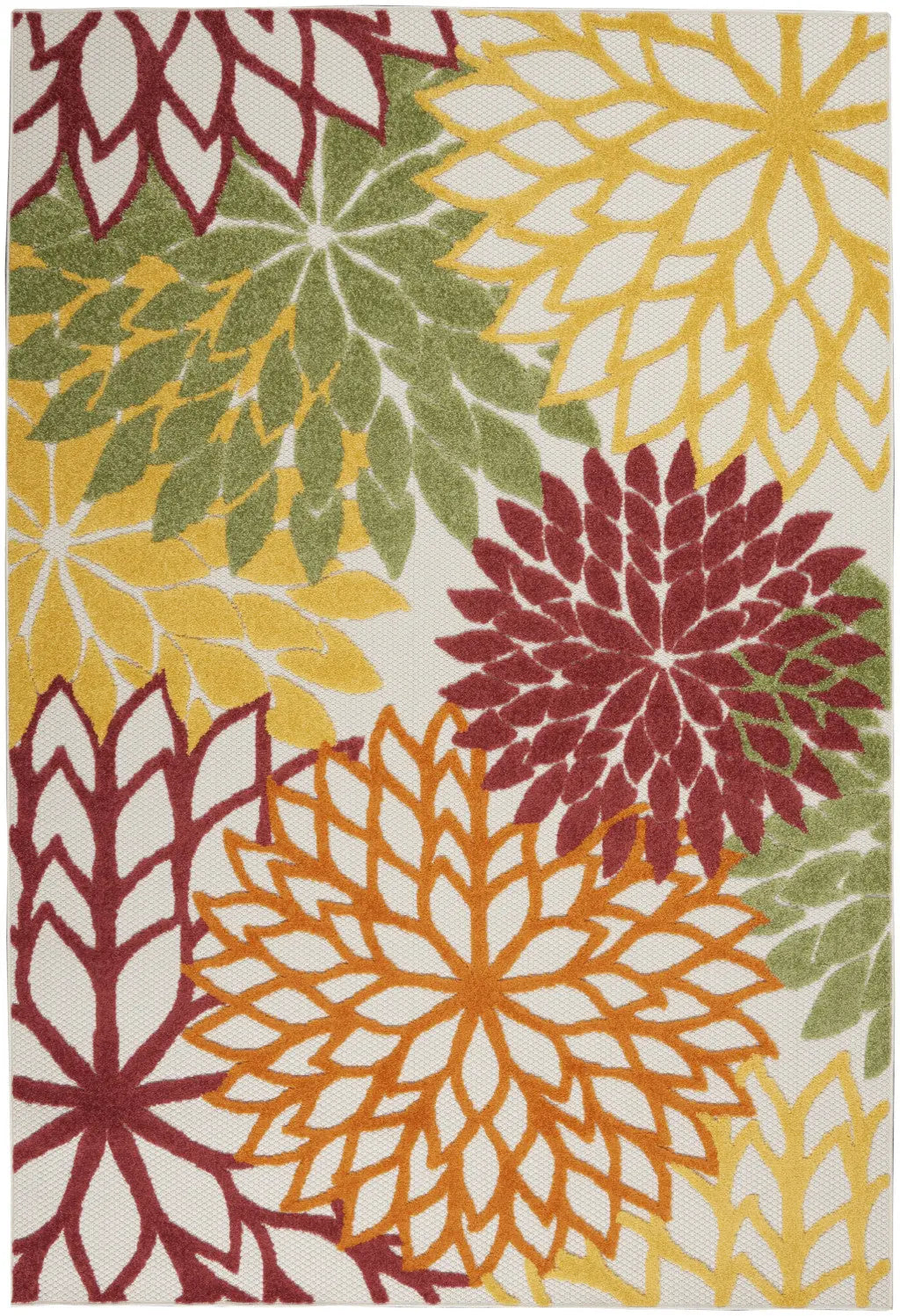4' X 6' Red Yellow Green Orange And Ivory Floral Indoor Outdoor Area Rug Homeroots Outdoor