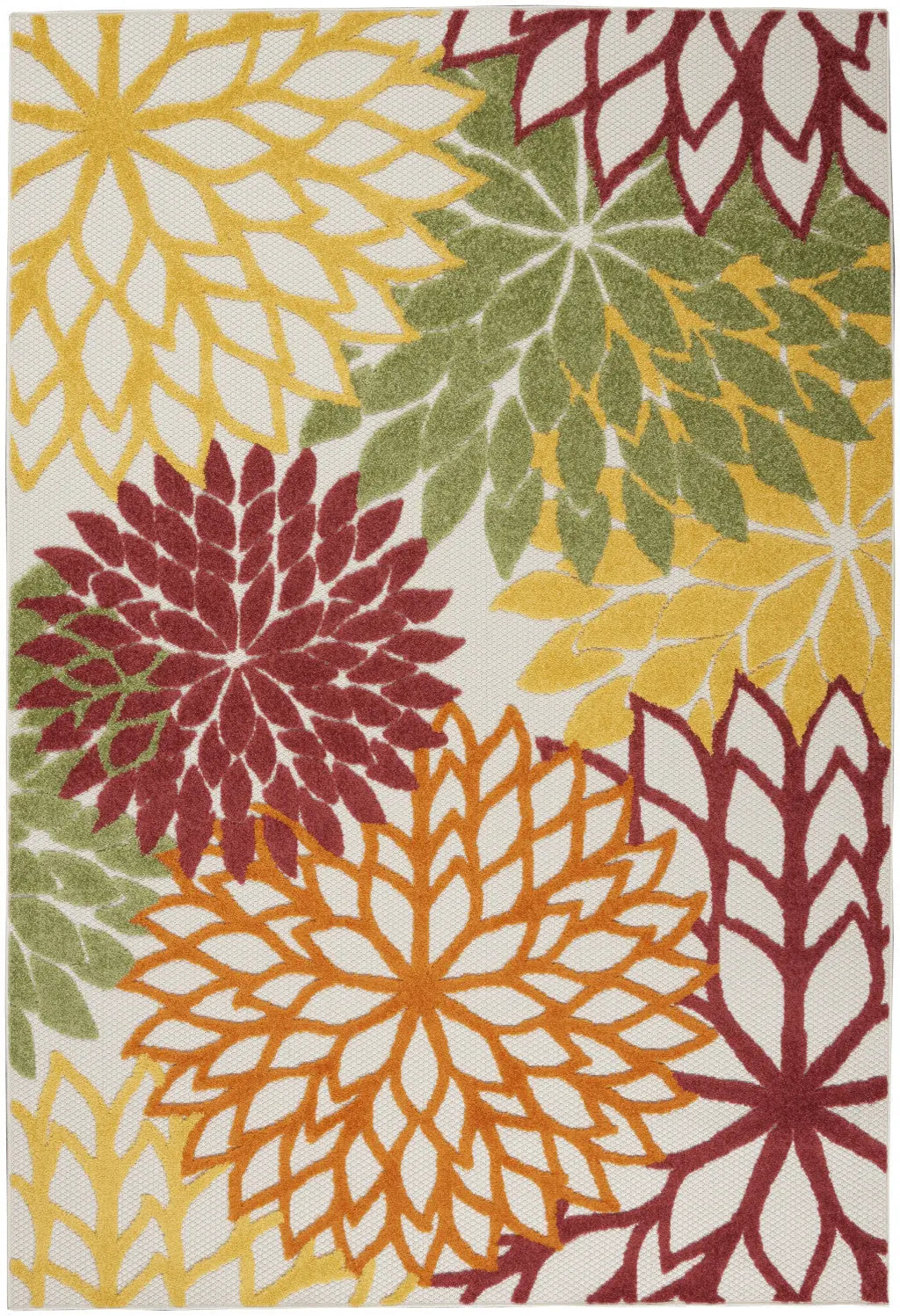 4' X 6' Red Yellow Green Orange And Ivory Floral Indoor Outdoor Area Rug Homeroots Outdoor