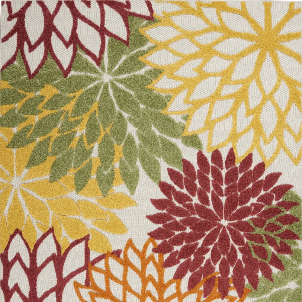 4' X 6' Red Yellow Green Orange And Ivory Floral Indoor Outdoor Area Rug Homeroots Outdoor