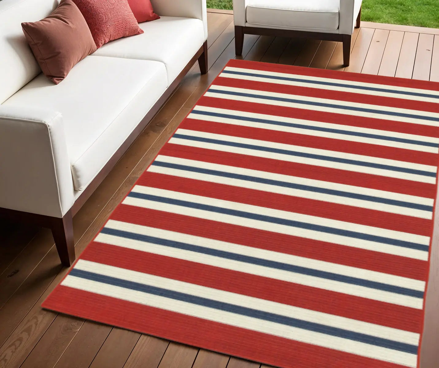 4' X 6' Red and Ivory Geometric Stain Resistant Indoor Outdoor Area Rug Homeroots Outdoor
