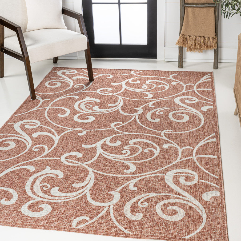 4' X 6' Salmon And Cream Floral Indoor Outdoor Area Rug - GreatEagleInc