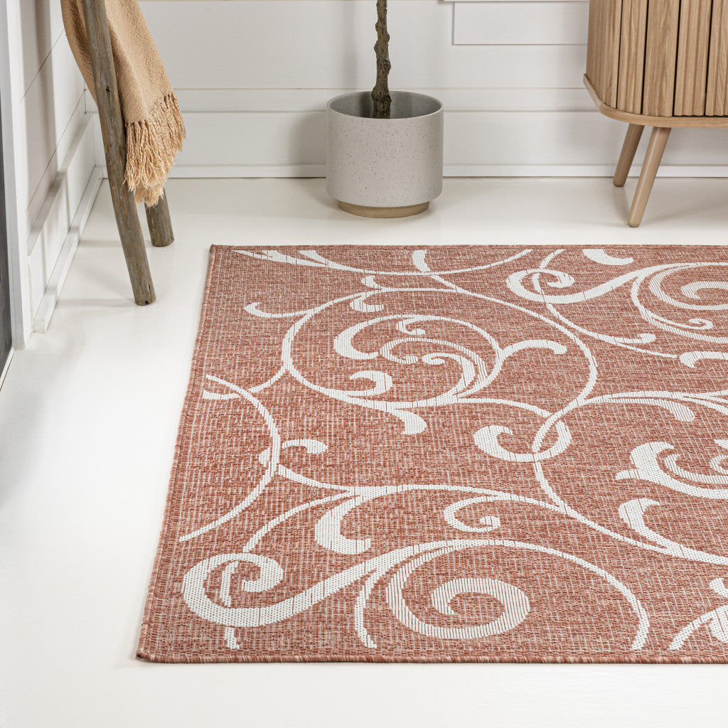 4' X 6' Salmon And Cream Floral Indoor Outdoor Area Rug - GreatEagleInc