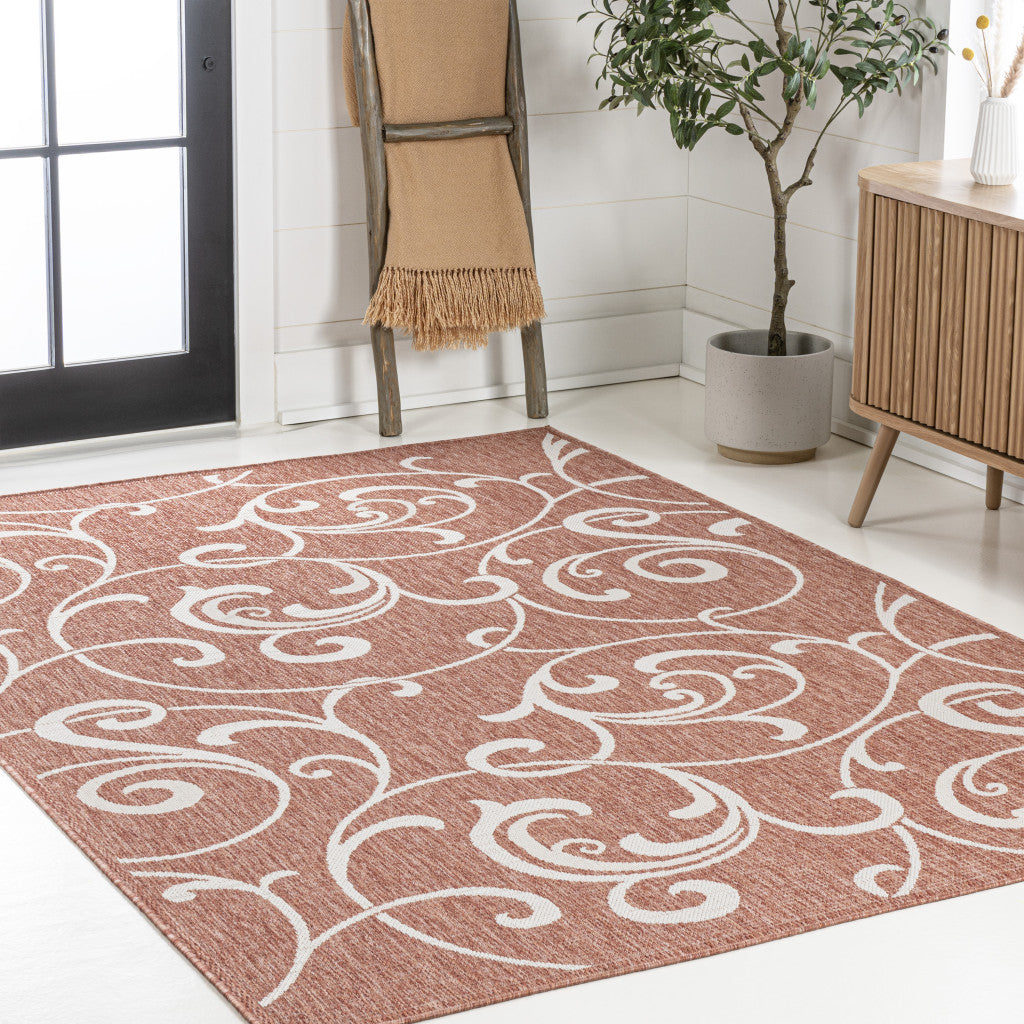 4' X 6' Salmon And Cream Floral Indoor Outdoor Area Rug - GreatEagleInc