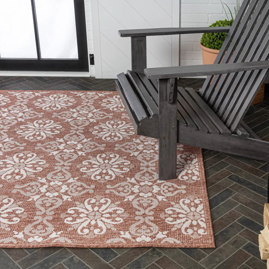 4' X 6' Salmon And Cream Floral Indoor Outdoor Area Rug Homeroots Outdoor