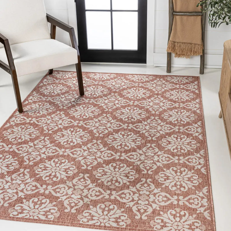 4' X 6' Salmon And Cream Floral Indoor Outdoor Area Rug Homeroots Outdoor