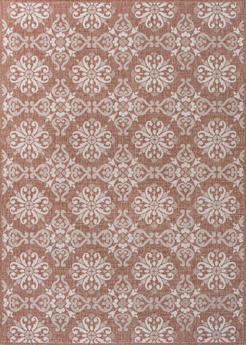 4' X 6' Salmon And Cream Floral Indoor Outdoor Area Rug Homeroots Outdoor