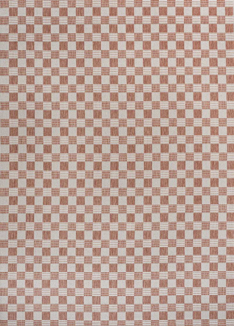 4' X 6' Salmon And Cream Geometric Indoor Outdoor Area Rug - GreatEagleInc