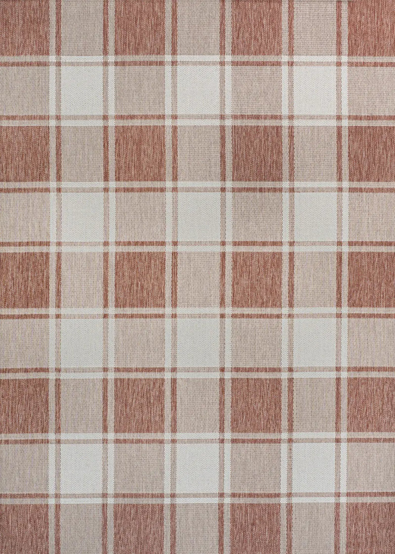 4' X 6' Salmon And Cream Gingham Indoor Outdoor Area Rug Homeroots Outdoor