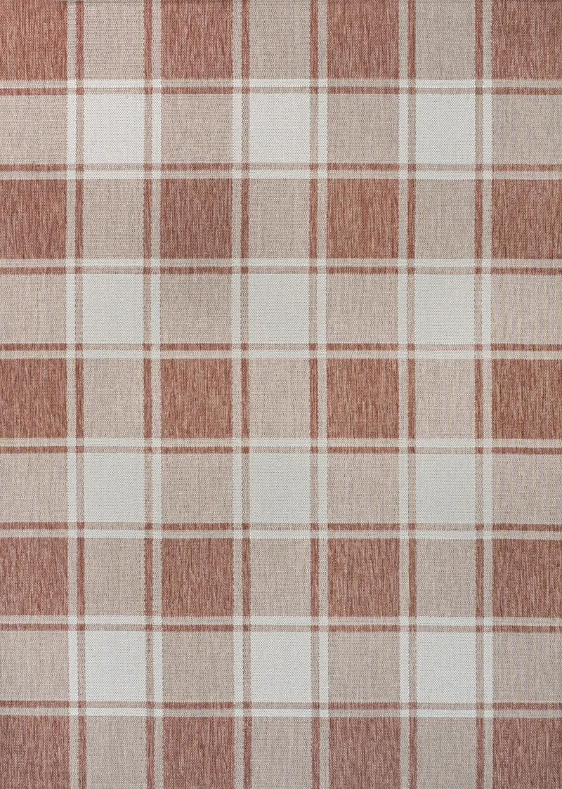 4' X 6' Salmon And Cream Gingham Indoor Outdoor Area Rug Homeroots Outdoor