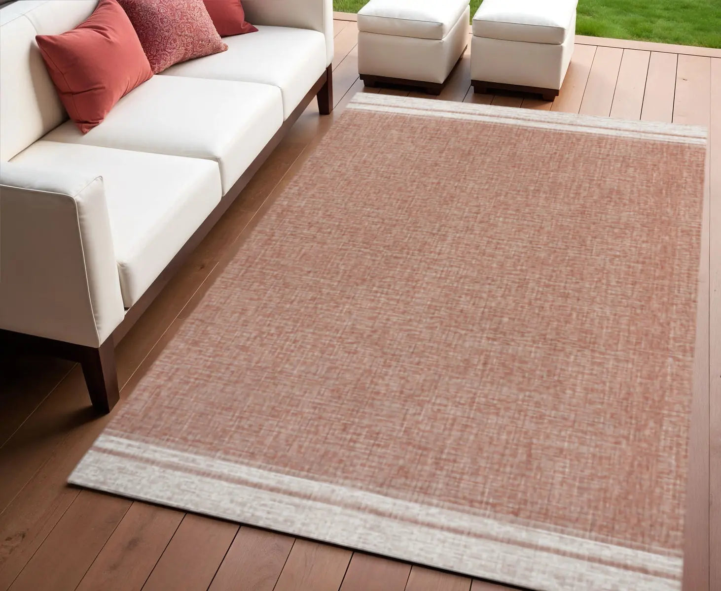 4' X 6' Salmon And Cream Indoor Outdoor Area Rug Homeroots Outdoor