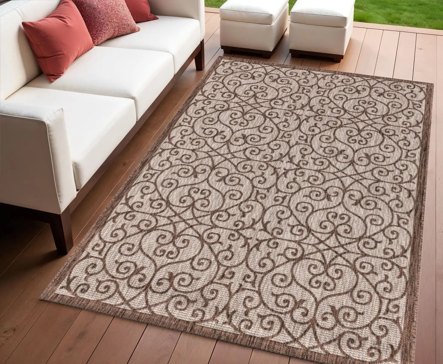 4' X 6' Taupe And Espresso Geometric Indoor Outdoor Area Rug Homeroots Outdoor