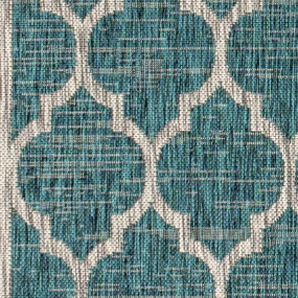 4' X 6' Teal Blue And Gray Geometric Indoor Outdoor Area Rug Homeroots Outdoor