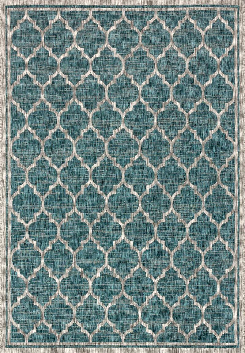 4' X 6' Teal Blue And Gray Geometric Indoor Outdoor Area Rug Homeroots Outdoor