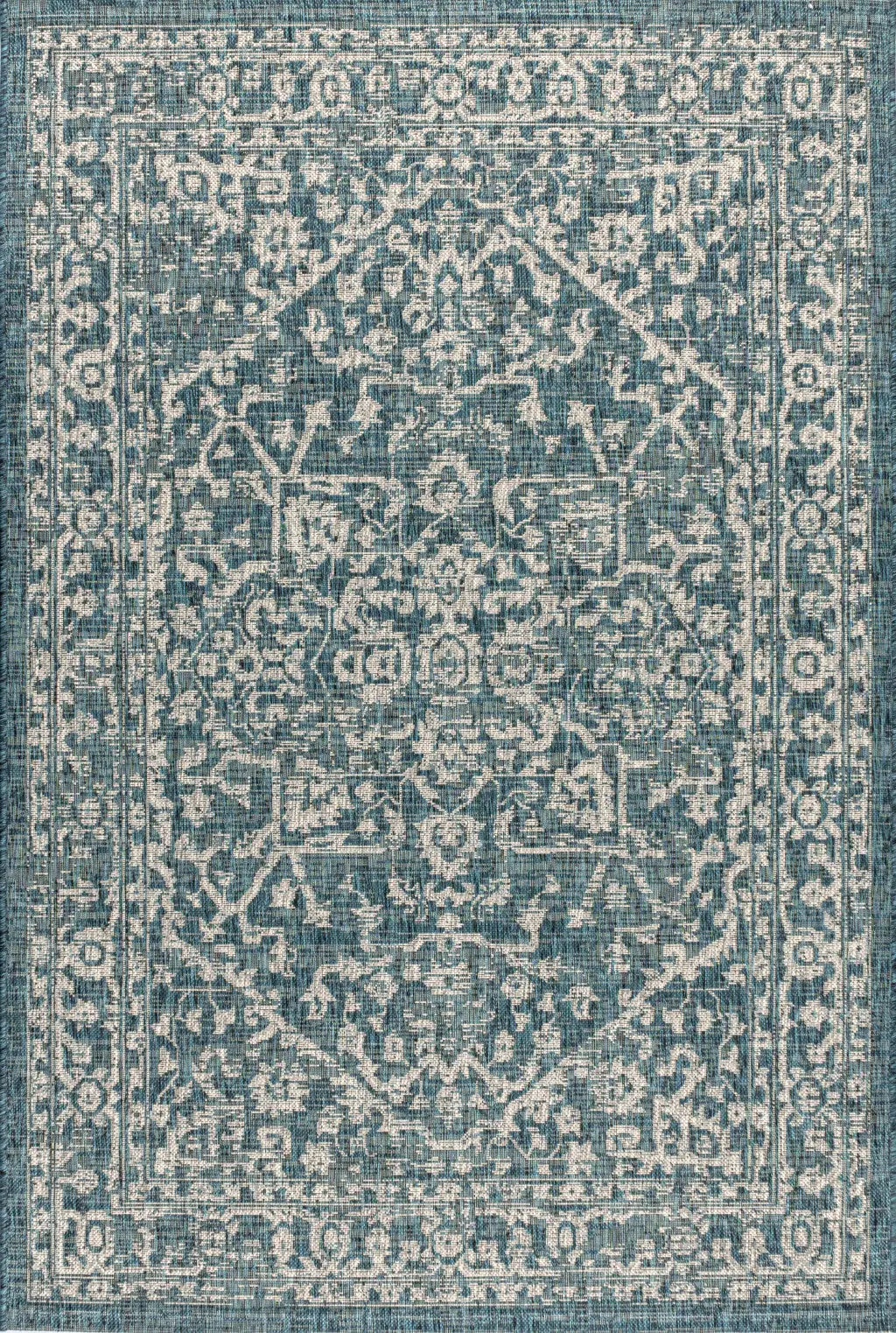 4' X 6' Teal Blue And Gray Medallion Indoor Outdoor Area Rug Homeroots Outdoor