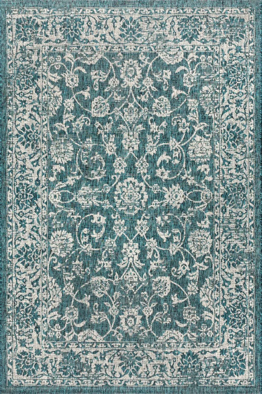4' X 6' Teal Blue And Gray Medallion Indoor Outdoor Area Rug Homeroots Outdoor