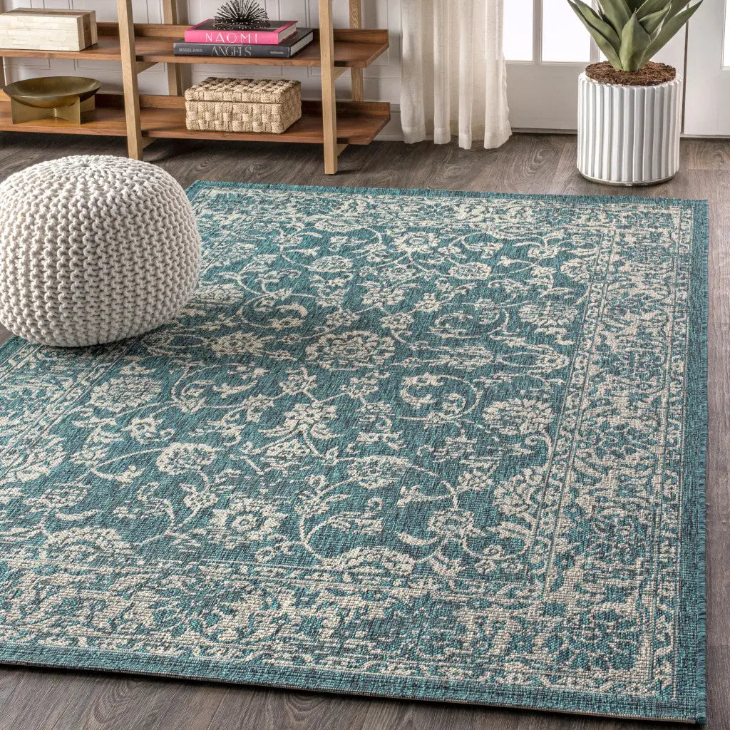 4' X 6' Teal Blue And Gray Medallion Indoor Outdoor Area Rug Homeroots Outdoor