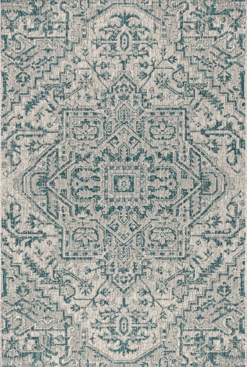 4' X 6' Teal Blue And Gray Medallion Indoor Outdoor Area Rug Homeroots Outdoor