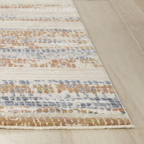 4' X 6' Terra Cotta And Blue Striped Area Rug Homeroots Home Decor