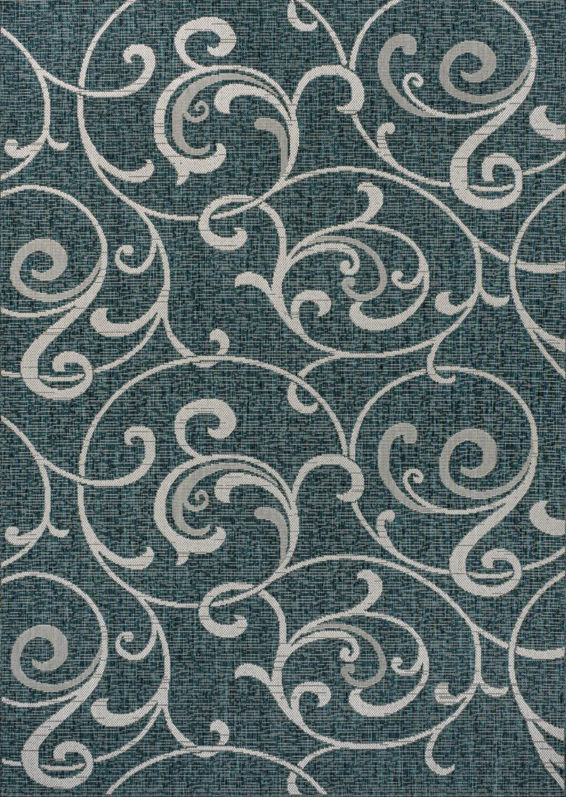 4' X 6' Turquoise And Cream Floral Indoor Outdoor Area Rug Homeroots Outdoor